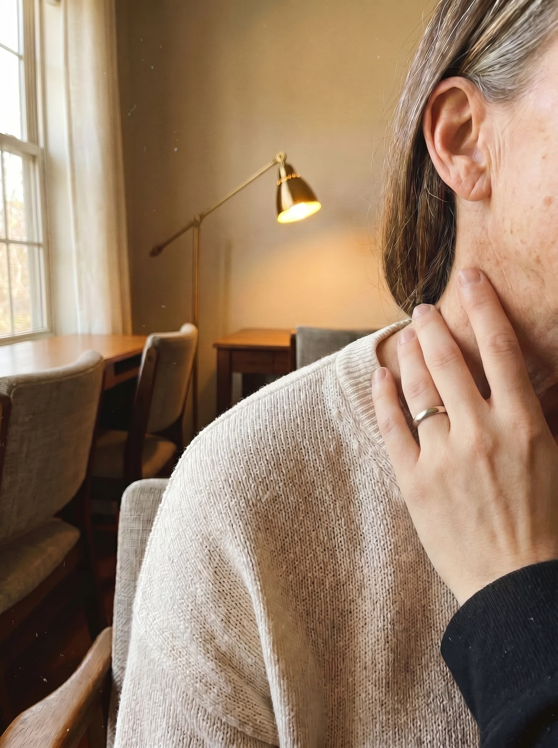 Adult voice therapy assessment in a warm clinic setting.